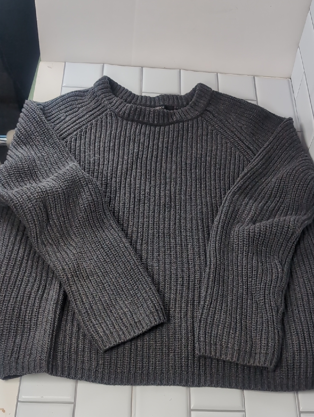 Quince Womans Charcoal Ribbed Crewneck Sweater 100%